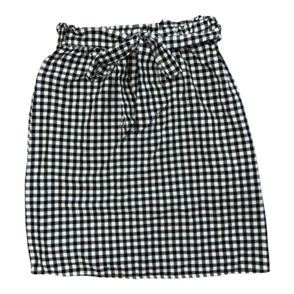 SHEIN Elastic Waist Gingham Black & White Check Midi Skirt Sz M